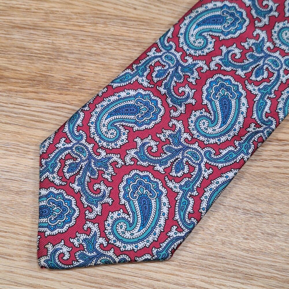 Valentino Pietro Vintage Red Blue Paisley Pure Silk Tie Necktie Mens Designer